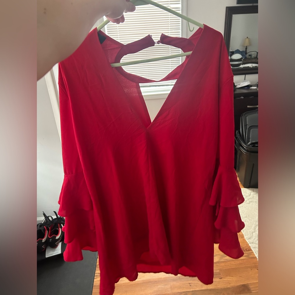 Red Ruffle Sleeve Mini Dress